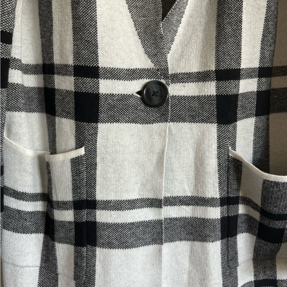Elle plaided‎ black and white midi length jacket size L - Picture 5 of 6